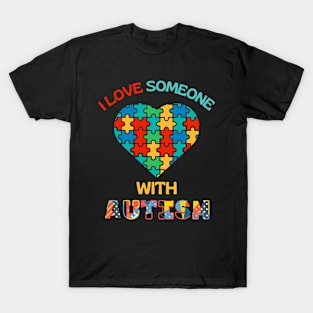 I love Someone With Autism Shirts, Colorful Rainbow Heart, Autism Awareness Shirt For Mom, Teacher, and Men T-Shirt